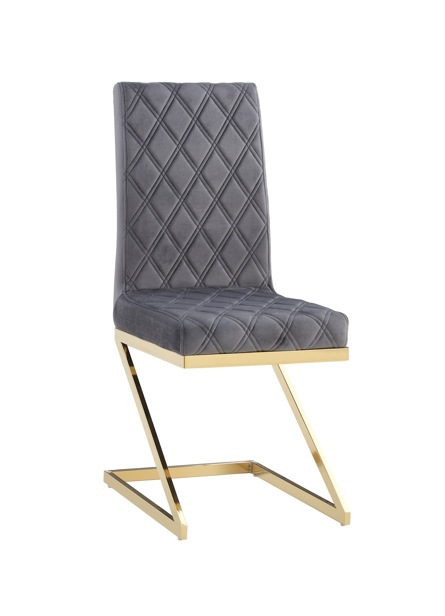 Chaise Design Moderne Velours Gris Anthracite Pieds Dorés Glamour (Kona)