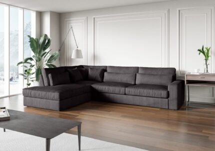 CANAPE LE BRISTOLA ANGLE GAUCHE COTELE ARDOISE 315X230cm