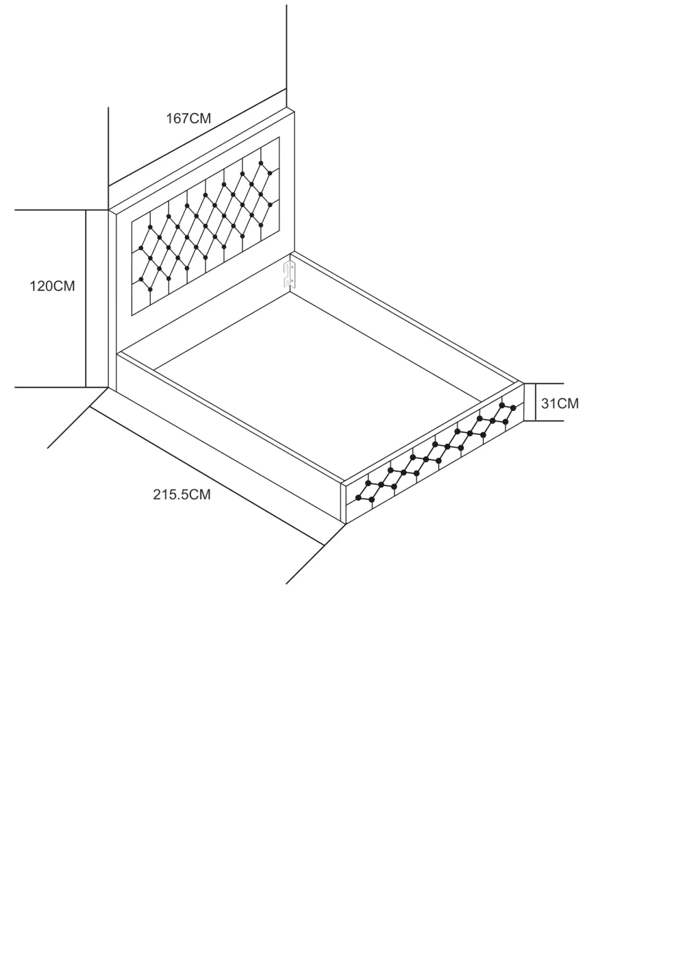Cadre de lit Roma en velours noir, vue de côté