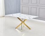 Table Repas JESSICA Gold et plateau en verre 150 cm 4 à 6 couverts