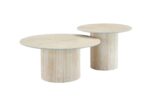 TABLE BASSE GIGOGNE MINA PIED TRAVERTIN PLATEAU CERAMIQUE TRAVERTIN MAT 60x45cm + 80x38cm