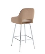 TABOURET DE BAR ATHENA PIED CHROME VELOURS TAUPE