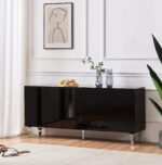 BUFFET BAROQUE LAQUE NOIR 4 PORTES 180X40X80 CM PIEDS CHROME