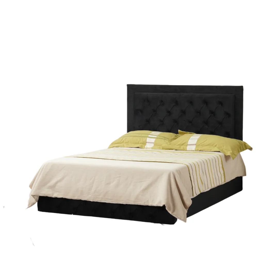 Cadre De Lit Rectangulaire Noir Velours Style Roma 160x200cm