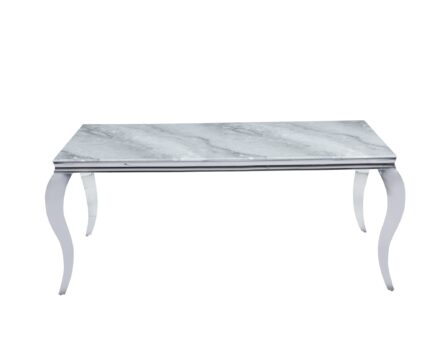 TABLE REPAS BAROQUE CHROME MARBRE GREIGE 180X90X75CM