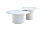 TABLE BASSE GIGOGNE MINA PIED BLANC PLATEAU CERAMIQUE MARBRE BLANC (BLB) 60x45cm + 80x38cm