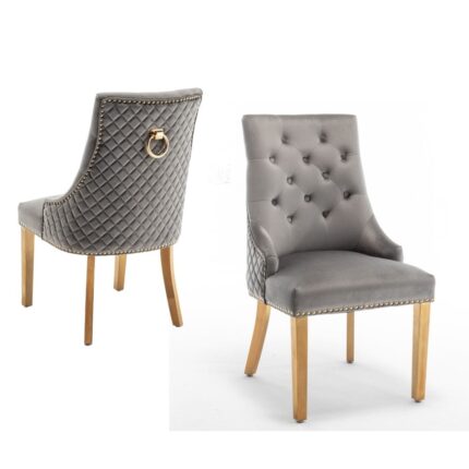 Lot de 2 chaises ANNEAU mattelassée et clo?tée Gold velours