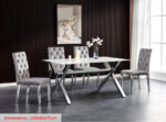 Table à manger IXE chrome XXL plateau marbre blanc 180 cm