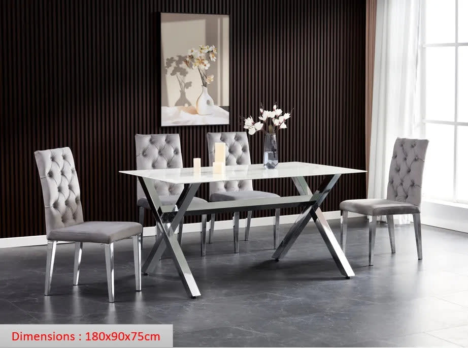 Ms 23b6530ea70ce49151fe12e0aae15687 Wxawom Table à manger IXE chrome XXL plateau marbre blanc 180 cm