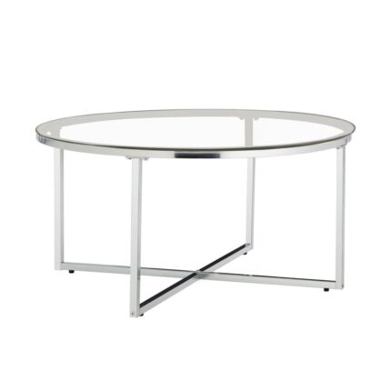 TABLE BASSE LORIE PIED CHROME TRANSPARENT 90CM