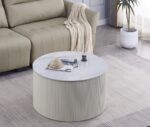 TABLE BASSE VALMY PIEDS BEIGE PLATEAU CERAMIQUE MARBRE GRIS 80X45