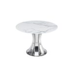 TABLE A MANGER RONDE JUDITH CHROME PLATEAU CERAMIQUE MARBRE BLANC 120cm