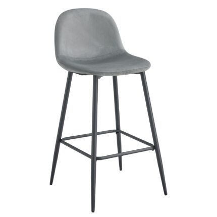 TABOURET DE BAR SCANDINAVE METAL NOIR VELOURS GRIS