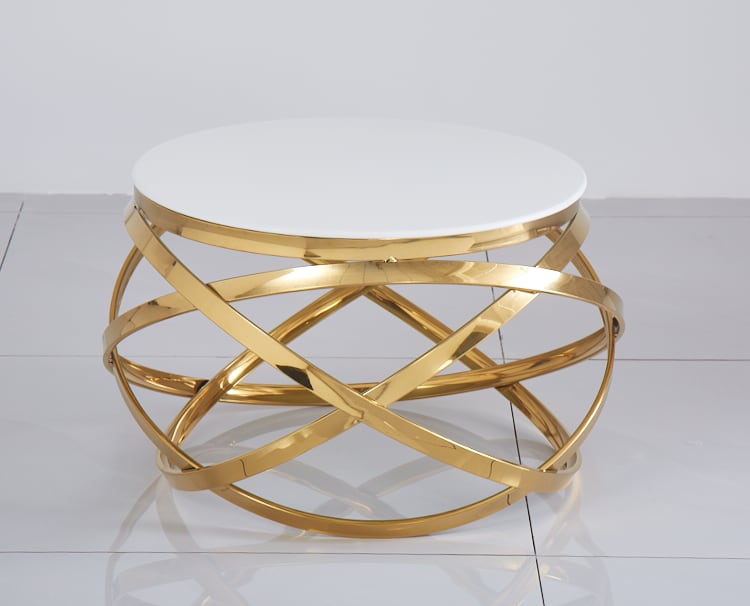 Meuble Table Ronde Ultra Blanc Doré Moderne