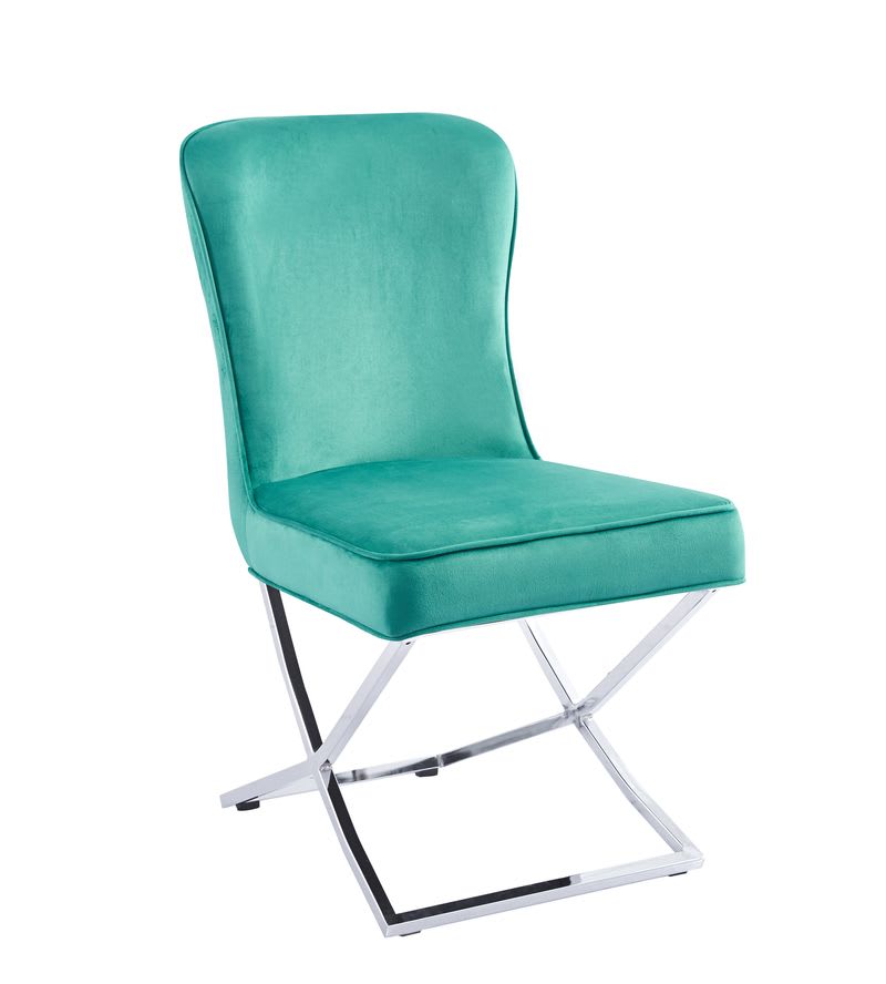 Chaise Velours Turquoise Moderne Chic Métal Chromé X