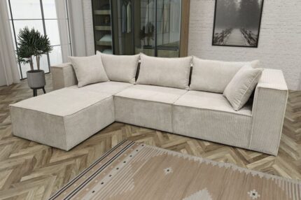 CANAPE MODULO 3+1 ANGLE GAUCHE COTELE ECRU 305x192cm