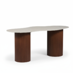 TABLE A MANGER NIKI PIED NOYER  PLATEAU CERAMIQUE TRAVERTIN MAT 180CM