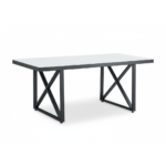 Table repas LEVANTO métal noir plateau en verre trempé