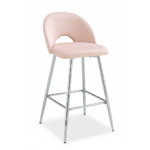 TABOURET DE BAR TEDDY PIED CHROME VELOURS ROSE