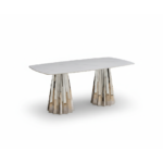 TABLE A MANGER SIENNA PIED CHROME PLATEAU CERAMIQUE MARBRE BLANC 180X90x75cm