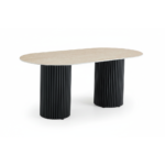 TABLE A MANGER KEYSHA METAL NOIR CERAMIQUE TRAVERTIN 180x90cm