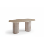 TABLE A MANGER COCO PIED EFFET TRAVERTIN PLATEAU CERAMIQUE TRAVERTIN 180X90X75cm