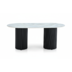 TABLE A MANGER KEYSHA METAL NOIR CERAMIQUE MOKA 180x90cm