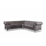 CANAPE D ANGLE CLOUTE TIFFANY VELOURS ANTHRACITE 263x263cm