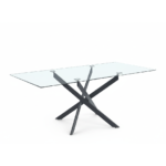 Table Repas JESSICA Métal noir et plateau en verre 150 cm 4 à 6 couverts