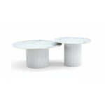 TABLE BASSE GIGOGNE MINA PIED BLANC PLATEAU CERAMIQUE MARBRE BLANC (BLB) 60x45cm + 80x38cm