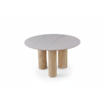 TABLE REPAS ANAÏS PIEDS METAL TRAVERTIN PLATEAU CERAMIQUE MARBRE BLANC 120 CM