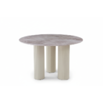 TABLE REPAS ANAÏS PIEDS BEIGE PLATEAU CERAMIQUE MARBRE GRIS 120CM