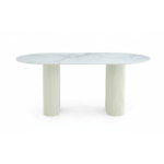 TABLE A MANGER ROXY PIED BEIGE CERAMIQUE MARBRE BLANC 180x90cm