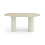 TABLE A MANGER ROXY PIED BEIGE CERAMIQUE TRAVERTIN MAT 160X90CM