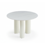 TABLE REPAS ANAÏS PIEDS BEIGE PLATEAU CERAMIQUE MARBRE BLANC 120CM