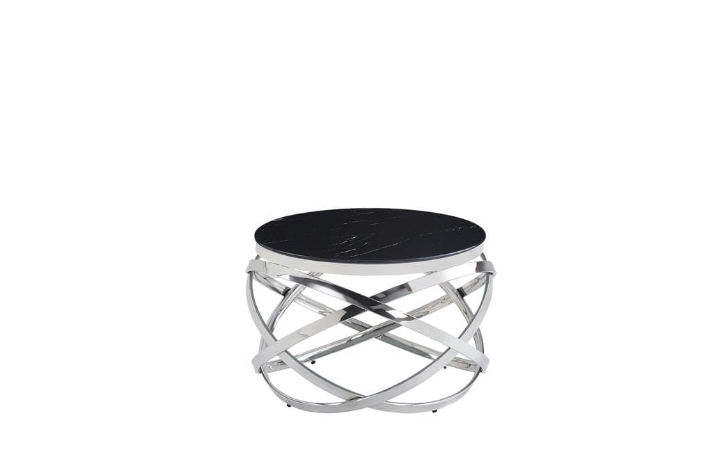 Table Ronde Noire Marbre Chrome Pieds Moderne