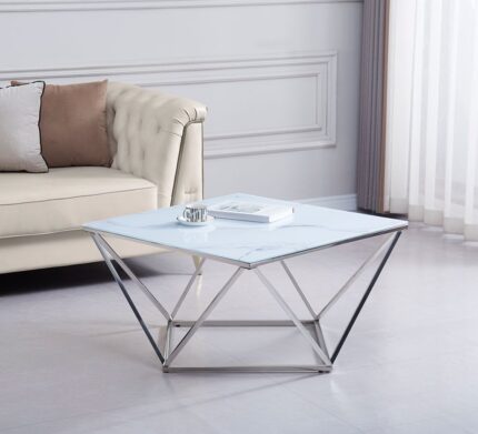 Table Basse ALINA Chrome plateau en verre trempé 80x80x45 cm