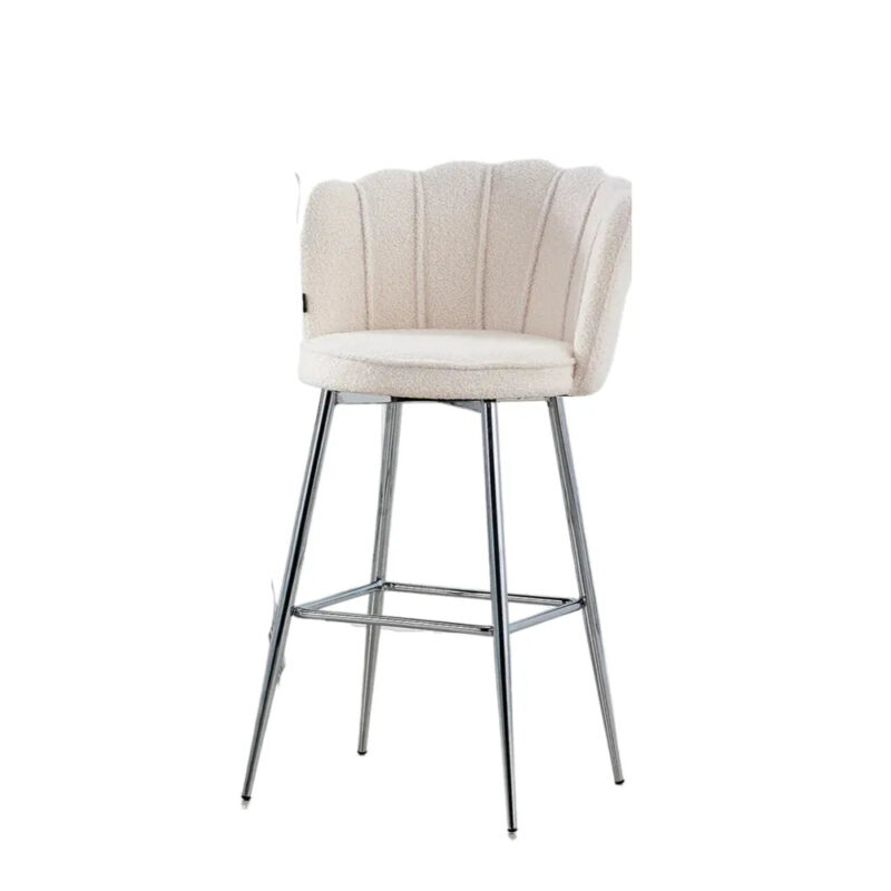 Lot 2 Tabourets de Bar Nymphea Velours Blanc Doudou Réglables Pieds Chrome Hauteur Assise 69cm