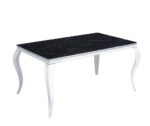 Table à Manger Baroque Verre Marbré Noir Pieds Chrome 180x90 cm