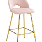 Lot 2 Tabourets de Bar Teddy Velours Rose Pieds Gold 47x36x98cm