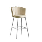 Lot 2 Tabourets de Bar Nymphea Velours Beige Pieds Chrome