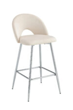 Lot 2 Tabourets de Bar Teddy Velours Beige Pieds Chrome 47x36x98cm