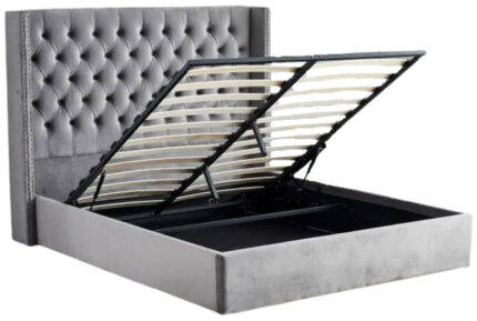 Lit Coffre Clouté Velours Gris 160x200 cm
