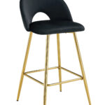 Lot 2 Tabourets de Bar Teddy Velours Noir Pieds Gold 47x36x98cm