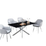 Table à Manger Jessica XXL Verre Marbre Noir Pieds Chrome 180 cm