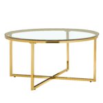 Table Basse Ronde LORIE Verre Trempé Transparent Métal Doré D90x45 cm