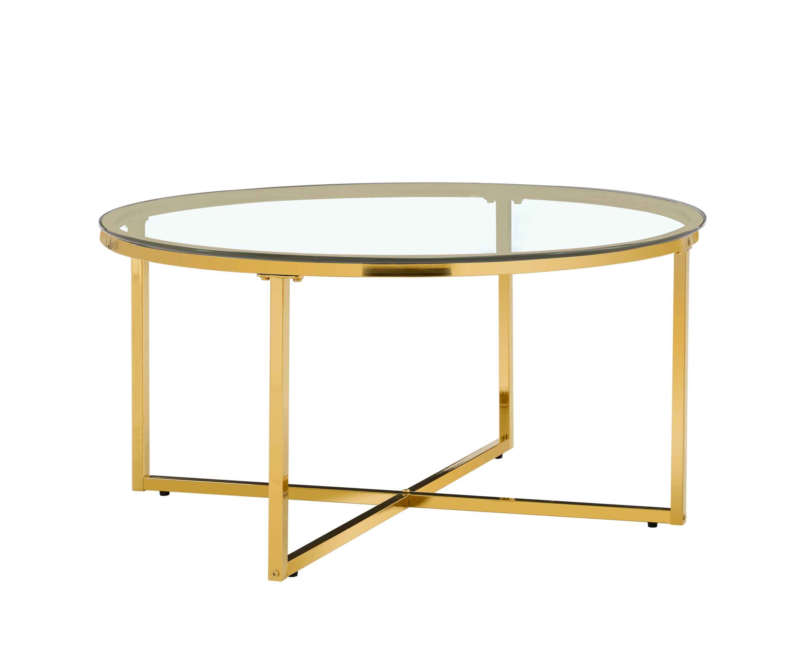 0 2646.jpg Table Basse Ronde LORIE Verre Trempé Transparent Métal Doré D90x45 cm