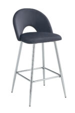 Lot 2 Tabourets de Bar Teddy Velours Anthracite Pieds Chrome 47x36x98cm
