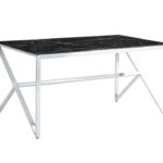 Table à Manger Majestique Verre Trempé Marbré Noir Pieds Chrome 150x90 cm