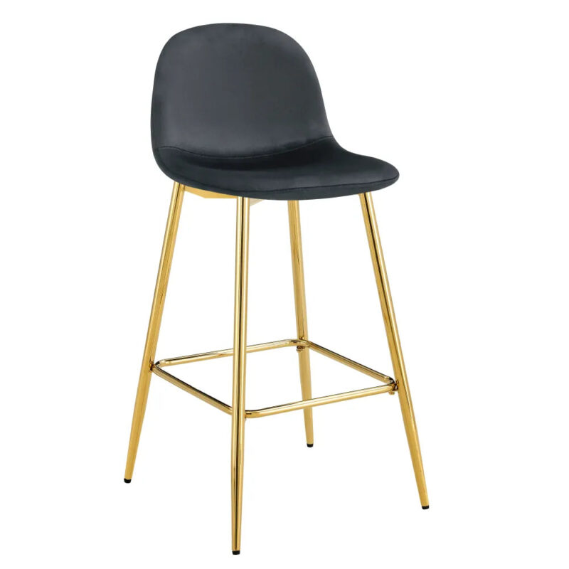 Lot 2 Tabourets de Bar Scandinave Velours Noir Pieds Gold 47,5x43x100cm